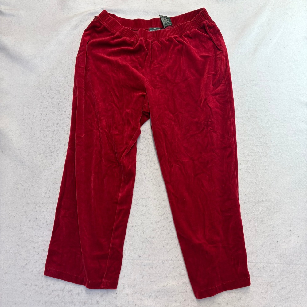 Lauren Ralph Lauren Velour Pants Womens 1X Red Elastic Waist Casual